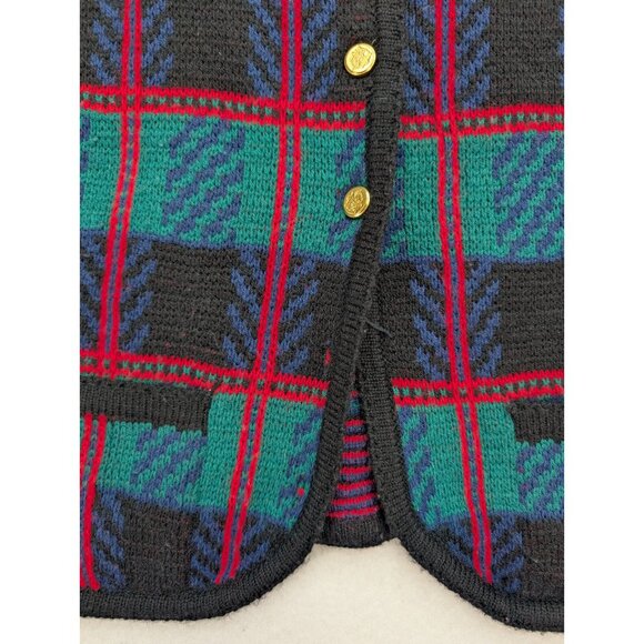 Tally Ho Vintage Women's Cardigan Sweater Size Large Green Plaid - Picture 4 of 14